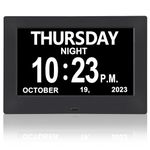 LaMi Products 7-inch Digital Clock with 12 Alarm Reminders Dementia Clock with Oversized Non-Abbreviated Day and Month for Seniors, Memory Loss and Alzheimer's Patients (Black)