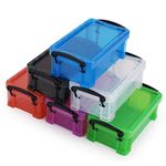 BSTKEY Set of 6 Colors Plastic Storage Boxes Storage Case, Clear Stationery Box Organizer Pencil Case Jewelry Storage Box Container Mini Box with Lid, 0.28L