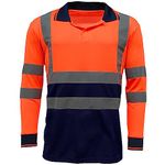 DURUS WORKWEAR High Visibility Long Sleeve Reflective T-Shirt Plain & Two-Tone Polo Work Top Orange/Navy