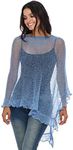 SHU-SHI Womens Sheer Poncho Shrug Lightweight Knit Ruffle Pullover Sweater Top (One Size, Baby Blue)