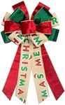 Hying Large Christmas Bow for Wreath, Green Red Velvet Bows for Front Door Wall Fence Decor, Merry Christmas Words Wreath Bow Tree Topper Bow for Winter Christmas Party Decoration Supplies