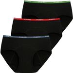 INNERSY Teen Girls Knickers Menstrual Underwear Leakproof Period Pants Black Panties 3 Pack (14-16 Years, 3 Black mit Colourful Waist)