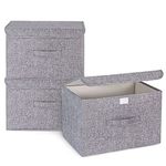 3Pcs Fabric Storage Boxes With Lids For Wardrobe Clothes Toy Foldable Linen 37 * 24 * 25cm (Grey)