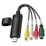 ToyNeX VHS to Digital Converter, USB Video Capture Device for VCR TV Hi8 to DVD Digitiser, Analog Video Grabber Adapter for Windows 10/11 & Mak, with RCA S-Video Support and Lead.