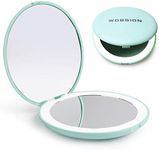 wobsion LED Lighted Travel Makeup Mirror, 1x/10x Magnification Compact Mirror, Portable for Handbag, Purse, Pocket, 3.5 inch Illuminated Folding Mirror, Handheld 2-Sided Mirror, Round, Cyan