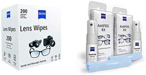 ZEISS Lens Wipes - Pack of 200 + ZEISS AntiFOG Kit (15 ml Spray and Treated Cloth), Pack of 2