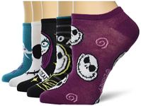 Disney Women's Nightmare Before Christmas 5 Pack No Show Socks Casual, White Teal Multi, 8-10 UK