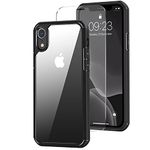 Amizee Compatible with iPhone XR Case [Military Grade Protection] with Screen Protector Crystal Clear Back Slim Phone Case for iPhone XR - Black