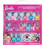 Barbie Movie 18 Piece Set Kids Water-Based Nail Polish Activity Makeup Set, Includes Nail Polish with Nail Gems Wheel and Nail File for Parties, Sleepovers and Makeovers, Townley Girl