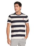 U.S. POLO ASSN. Mens Crew Neck Striper I688 Lounge Regular Fit T-Shirt - Pack Of 1 (Lt.Grey Mel/Navy S), Multi