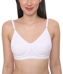 GLAMORAS Women's Poly Cotton T-Shirt Bra Non Padded Wirefree Full Coverage with Adjustable Straps Seamless Cups Everyday Bras for Women Daily Use | Color- White, Size 34, D Cup