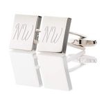 Personalised Silver Plated Square Cufflinks Leatherette Case - Engraved With Your Custom Text