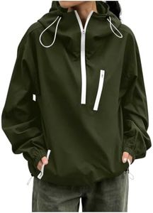 VOGFFR Windbreaker Jacket Women,Lightweight Rain Jacket Women Half Zip Windbreaker Zipper Pocket Long Sleeve Jackets Hiking Raincoat with Hood
