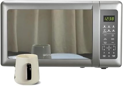 Emerson MW7601SL Compact Countertop Microwave Oven with Sleek Mirrored Finish Door 10 Power Levels, 6 Auto Menus, Glass Turntable and Child Safe Lock, 0.7 Cu. Ft, Silver