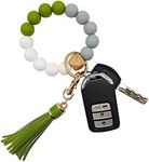 FIVWIN Silicone Keychain Bracelet for Women Beaded Keyring Wristlet House Car Keys Ring Holder with Gift Box (L-Morandi Green)