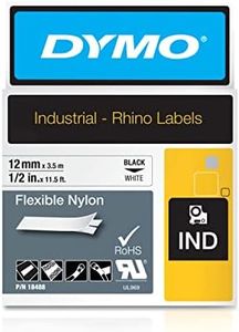 DYMO Rhino Flexible Industrial Nylon Label, 12mm, Black/White