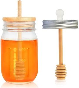 GIVAMEIHF 16oz Glass Honey Jar with Dipper,Honey Container with Wooden Honey Dipper,Honey Jars with Lids,Honey Pot Ideal for Honey and Syrup