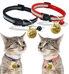 Kraftidy Cat Collar Belt with Name tag id and Bell Customized for Kitten Small Medium Big Adult pet Cats Neck Collar (with Personalized cat Name) (Reflective) (Red) (Black)