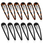 2.7'' Big Size Hair Clips, 12 PCS Drop Shape Metal Snap Hair Pins No Slip Hair Barrettes Simple Vintage Hairpins Hair Grips Classic Hair Accessories for Women's Thick and Thin Hair (Black & Tortoise)