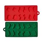 The Twiddlers - 2 Christmas Silicone Mould Baking Trays, Xmas Tree Chocolate Candy Cane Santa Moulds, Wax Melts & Ice Tray Cake Decorations