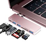 RayCue USB C Hub Adapter for MacBook Pro/Air M1 M2 M3 2023-2016, 6 in-1 USB-C Accessories Compatible with MacBook Pro 13″ and 15″ with 3 USB 3.0 Ports, TF/SD Card Reader, USB-C Power Delivery (Pink)