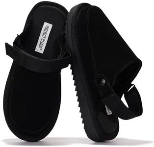 Project Cloud Genuine Suede Kids Clogs with Back Strap - Memory Foam and Lightweight Slip-on Boys and Girls Sandals with Adjustable Straps - Non-Slip Clogs for Kids Sandals(LilGoldstar, BLKSUEDE, 11)
