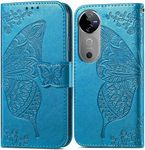 ClickCase Butterfly Series for vivo V40 5G Leather Embossing Wallet Flip Case Kick Stand Magnetic Closure Flip Cover for vivo V40 5G (Sky Blue)