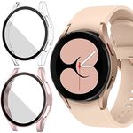 Jvchengxi [2 Pack Case for Samsung Galaxy Watch 4 / FE 40mm Screen Protector, Hard PC Matt Case+HD Tempered Glass Anti-Scratch Protective Film Bumper Cover for Galaxy Watch FE / 4 (Clear/Rose Gold)