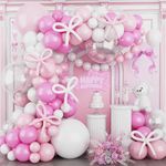 Pink and White Balloons Arch Kit,120Pcs Baby Pink Bow Balloons Garland Kit Clear Balloons Macaron Pink Long Balloon as Bow Decor for Baby Shower,Wedding,Birthday,Graduation,Anniversary Party