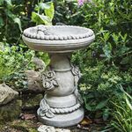 DGS STATUES – Stone Cast, Birdbath/Feeder, Ropes and Roses Design, Hand Finished, Statue, Sculpture