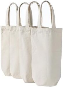 Aertai Wine Tote Bag, 10.5 x 7 x 2 inches, 4 pcs Reusable Cotton Canvas Carrier Wine Bags with Drawstring Label, Great for Travel Carrying/Holiday Party/Wedding/Picnic(Beige White)