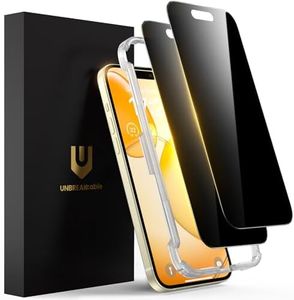 UNBREAKcable Privacy Screen Protector for iPhone 15, Full Coverage Shatterproof Tempered Glass [Edge to Edge] [True 28°Anti Spy] [Easy Installation Frame] Black Protector for iPhone 15-2 Pack
