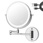 DUOVIO Rechargeable LED Wall Mounted Makeup Mirror 8 Inch Double Sided 1X 10X Magnifying Bathroom Mirror 3 Color Lighting Touch Screen Intelligent Shutdown 360° Swivel Lighted Vanity Mirror