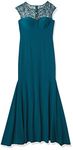 Xscape Women's Long Dress with Bead Illusion Top, Neo Emerald/Antique, 8