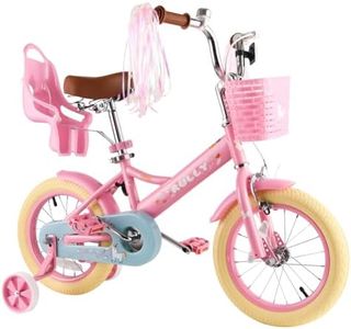 RULLY Vélo Enfant 14 Pouces pour Filles de 3 à 5 Ans, avec roulettes Stabilisatrices, Frein Avant, Panier, Rubans Décoratifs – Couleur Rose
