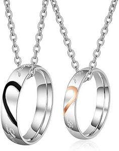 San Valentin parejas anillos colgantes con cadenas, 50 cm y 60 cm, circonitas, anillos para parejas, collares con grabado, regalo de amor (TYP3)