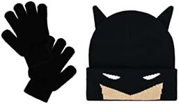 DC Comics Batman Kids Cuff Beanie Hat and Gloves Set, Black, One Size, Black, One Size