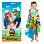 Super Mario Official Nintendo Kids Super Soft Cotton Bath/Pool/Beach Towel, 58 in x 28 in, by Franco