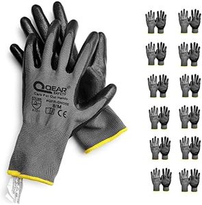 QEARSAFETY 12 Pairs Nitrile Rubber Coated Work Safety Gloves, Multi-Function,Light-Weight,Good Abrasion, Oil/Greasy Resistance palm (9/L)…