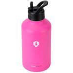 Pure Flask Sports Water Bottle | 32oz, 2 Lids (Straw Lid), Leakproof | Stainless Steel Gym & Sport Bottles for Women & Men | Double Walled, Insulated Thermos (Pink, 64 Oz)