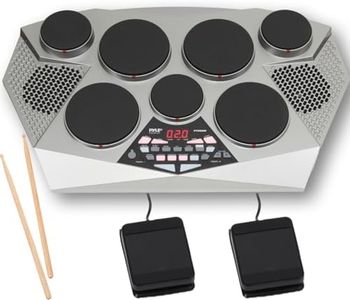 Pyle Pro Electronic Drum kit - Portable Electric Tabletop Drum Set Machine with Digital Panel, 7 Drum Pad, Hi-Hat / Kick Bass Pedal Controller USB AUX -Tom Toms, Hi-Hat, Snare Drums, Cymbals - PTED06