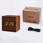 Wood Clock Creative Electronic Clock Square Digital Clock Mini Alarm Clock Bedside Clock Thinker Sculpture (B, One Size)