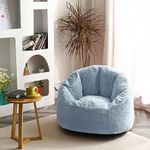 N&V Medium Shell Bean Bag Chair, Adult Size Bean Bag Sack, Foam Filling, Includes Removable and Machine Washable Cover, 37in, Soft Faux Fur, Grey