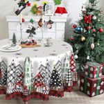 cusugbaso Round Christmas Tablecloth 70 inches - Red Buffalo Plaid Christmas Decorations for Home - Water Resistant Christmas Table Cloth - Xmas Holiday Christmas Decor for Table, Party,Kitchen