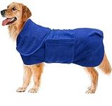 Dog drying coat dressing gown towel robe pet microfibre super absorbent anxiety relief designed puppy fit for xs small medium large dogs - Blue - XXL