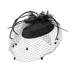 KINBOM Tea Hat, Veil Hat with Feather and Mesh Women's Fascinators Wedding Hats Fancy Accessories for Women Bridal Shower Tea Party Makeup Prom Derby Festival Wedding Shooting (Black)