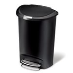 simplehuman Semi-Round Step Can, 50L / 13 Gallon Kitchen Garbage Can, 150,000-Step Pedal, Lid Shox® Technology, Custom Fit Liner, Generous Capacity for High Traffic Kitchen, Black Plastic
