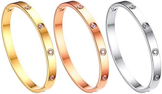 JewelryWe Pulsera para mujer de acero inoxidable, circonita, estilo sencillo, 6 mm de ancho, con cierre grabado, color plata/oro/oro rosa, 18 centimeters, acero inoxidable, circonita cúbica