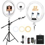 Ring Light 22inch Kit: Ring Light Tripod for iPhone ipad,with 75" Tripod/LCD Display/4 Phone Tablet Clips/2 USB Ports,LED RingLight for Barber Makeup Tattoo TikTok Video Recording Vlog (White)