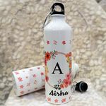 PRINTSWAYS Name Printed with Flower Customised Sipper Water Bottle Gift For Girls |Birthday | Sister Daughter Friends Kids | Printed White Bottle 750 ML | Customization- Name, Pack of 1